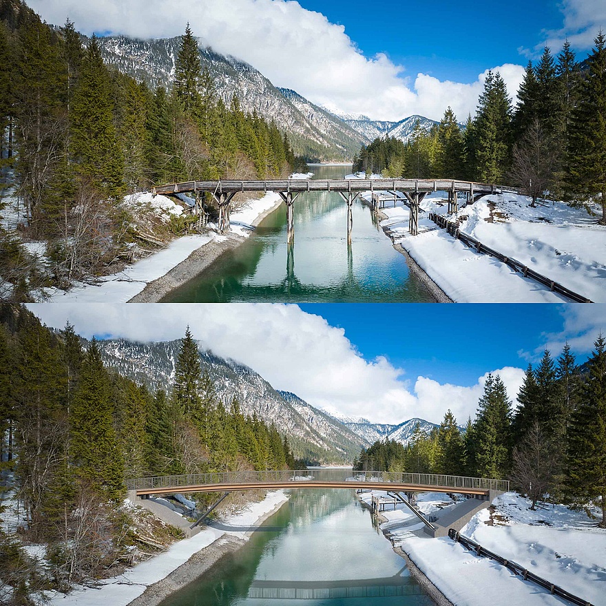 Kanalbrücke vorher und nachher